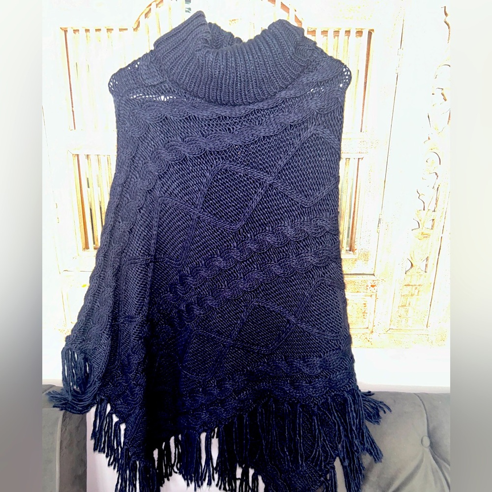 Forever 21 Navy Blue fringe poncho